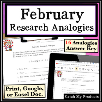 Preview of February Digital or Print Worksheets Research Analogies