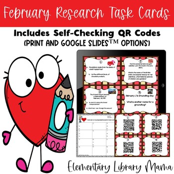 Preview of February Research Task Cards with Self-Checking QR Codes