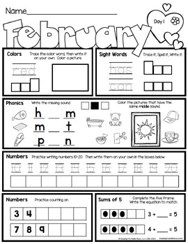 February Kindergarten Morning Work - CCSS Aligned - Homework - Self ...