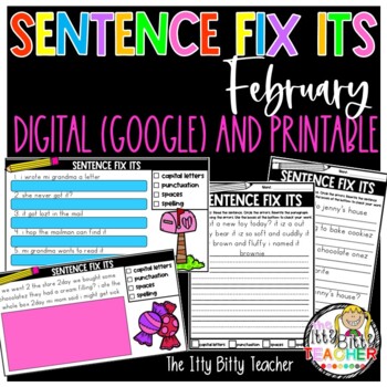 Preview of February Sentence Fix Its Digital (Google Classroom) and Printable 