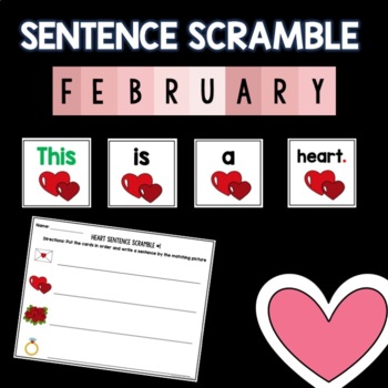 Preview of February Sentence Scramble | Centers | Kindergarten