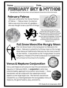 Preview of February Sky Packet - Full Snow Moon, Roman Mythos, Constellations/Conjunctions