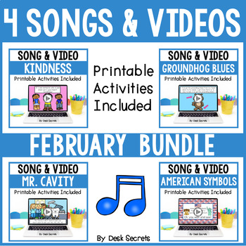 Preview of February Song / Poem & Video Bundle | Songs With Writing Activities & More