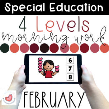 Preview of February Special Education Morning Work Bundle-4 Levels-Boom Cards™
