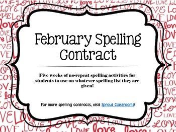 Preview of February Spelling Contracts-5 Weeks