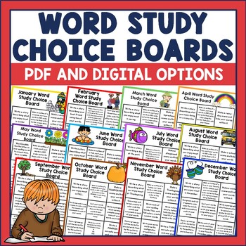 Preview of Word Study Choice Boards Spelling Assignments Activities