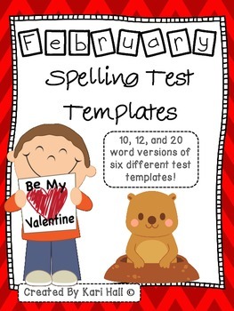 Preview of February Spelling Test Templates