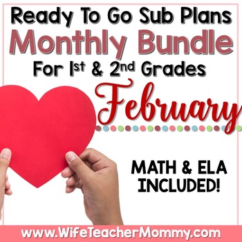 Preview of February Sub Plans 1st 2nd Grade Math & ELA Mini Bundle. Valentine Activities