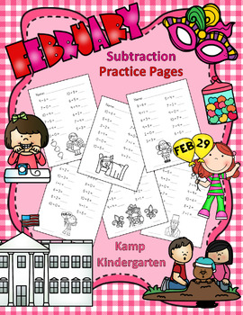 Preview of February Subtraction Facts within 10 NoPrep Independent Practice Math Packet