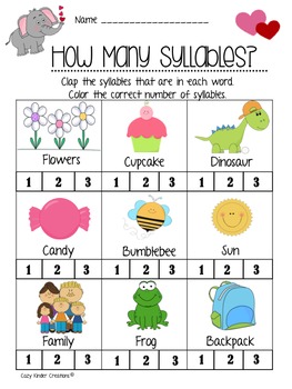 Syllable Worksheets (2) by Cozy Kinder Creations | TpT