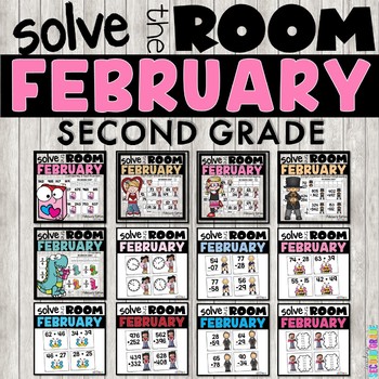 Preview of February Task Cards Math 2nd - Grade Valentine's Day Telling Time 2 Digit Center