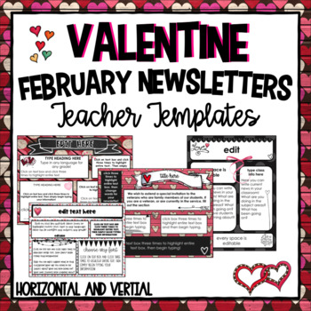 Preview of February Teacher Newsletter Templates- Editable | Valentine Newsletters