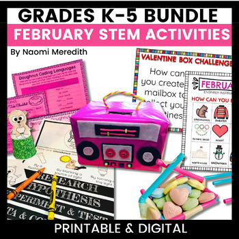 Preview of February Technology & STEM Activities | Valentines Day STEM Activities | Bundle