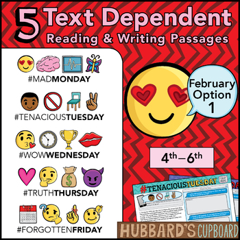 Preview of February Text Dependent Reading - Text Dependent Writing Prompts (Option 1)