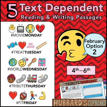 Preview of February Text Dependent Reading - Text Dependent Writing Prompts (Option 2)