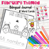 February Themed Bilingual Journal & Vocabulary Cards| Span