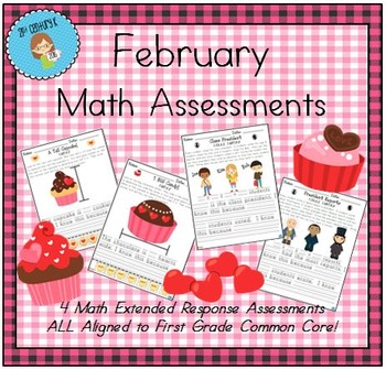 Preview of February-Themed First Grade Math Extended Response Assessments