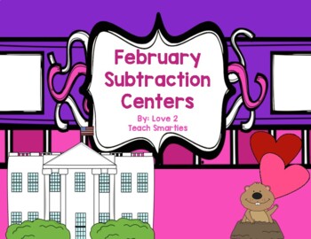 Preview of February Themed Subtraction Math Centers