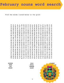 Preview of February-Themed Word Search Nouns Puzzle Adventure - 20 Pages with Solutions”