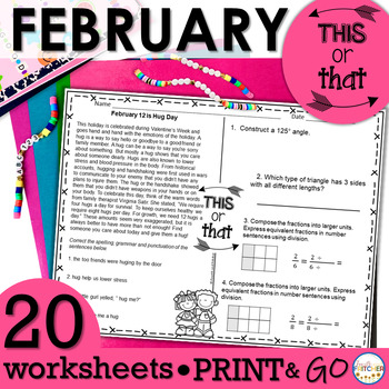 Preview of February This or That Worksheets | ELA Math Spiral Review | Morning Work