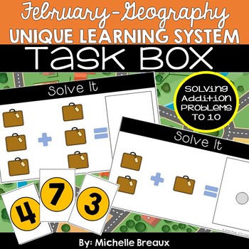 Preview of February Unique Learning System Task Box- Addition to 10 (SPED, Autism)