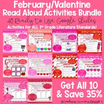 Preview of February Valentine Read Aloud Bundle- Activities for ALL 1st Grade Lit. Standard