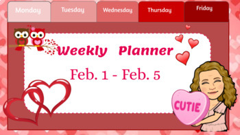 Preview of February Valentine Themed Weekly Planner Google Slides, Virtual Planner