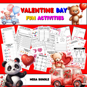Preview of February Valentine day Math and Literacy Activities & Worksheets BUNDLE