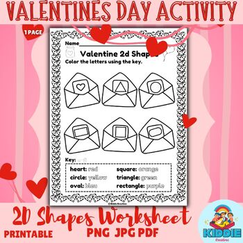 Preview of February Valentine's Day Activities: Math 2D shapes letter To coloring