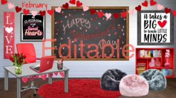 Preview of February Valentine's Day Bitmoji Ready Virtual Classroom Editable