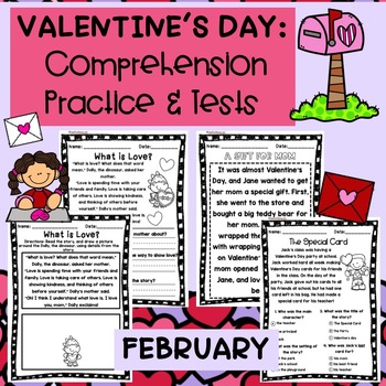 Preview of February: Valentine's Day Comprehension Practice and Tests