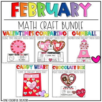 Preview of February Valentine's Day Math Craft BUNDLE - Valentine's Day Crafts - February