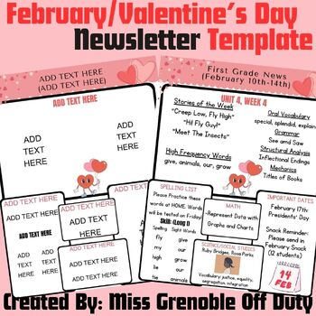 Preview of Editable Newsletter Template | February, Valentines Day | For Parents