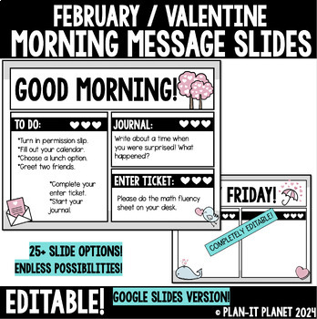 Preview of February / Valentine's Day PASTEL Good Morning GOOGLE SLIDES! Editable