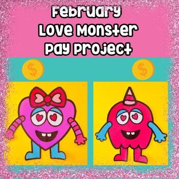Preview of February Valentine's Day Build A Love Monster Math and Money Craft