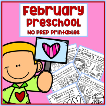 Preview of February Valentine's Day Preschool Printable Packet NO PREP