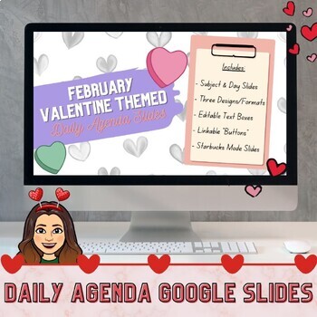 Preview of February/Valentine's Day Themed Daily Agenda Slides (with Starbucks Mode)