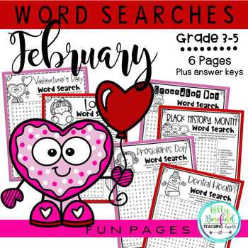 Preview of Fun February Valentine's Day Word Searches | Groundhog Day 3rd, 4th, 5th Grade