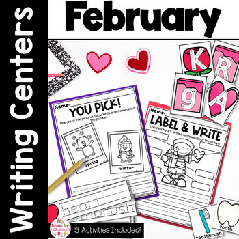 Preview of February Valentine's Day Writing Prompts & Center | Kindergarten and First Grade