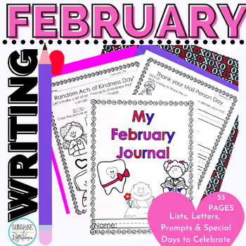 Preview of Daily February Valentine's Day Writing Prompts for the Month 1st | 2nd  Grade