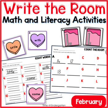 Preview of February Valentine's Write the Room Math and Literacy Activities