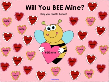 Preview of February Valentine's Day "BEE Mine" SMART Board Attendance Activity