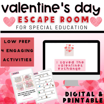 Preview of February | Valentines Day Escape Room | Special Education | Hearts Digital