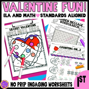 Preview of Valentines Day Word Search Valentines Day Worksheets February ELA and Math