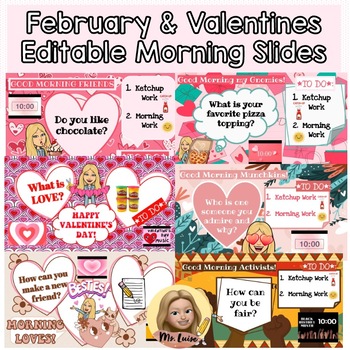 Preview of February & Valentines Editable Morning Slides