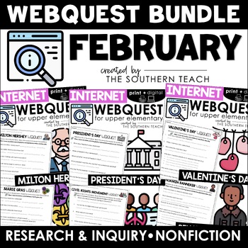 Preview of February WebQuest - Internet Scavenger Hunt Activity Bundle