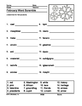 February Word Scramble Printable By Lesson Machine Tpt