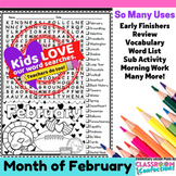 February Word Search Activity : Early Finishers : Morning 