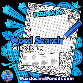 Preview of February Word Search Puzzle Activity with Coloring | February Wordsearch Puzzle