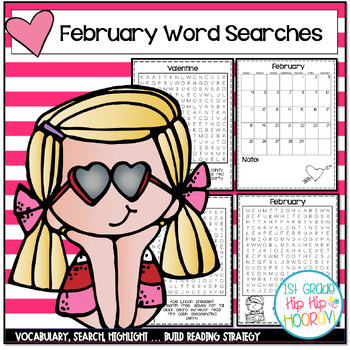 Preview of February Themed Word Searches Just Print and Go